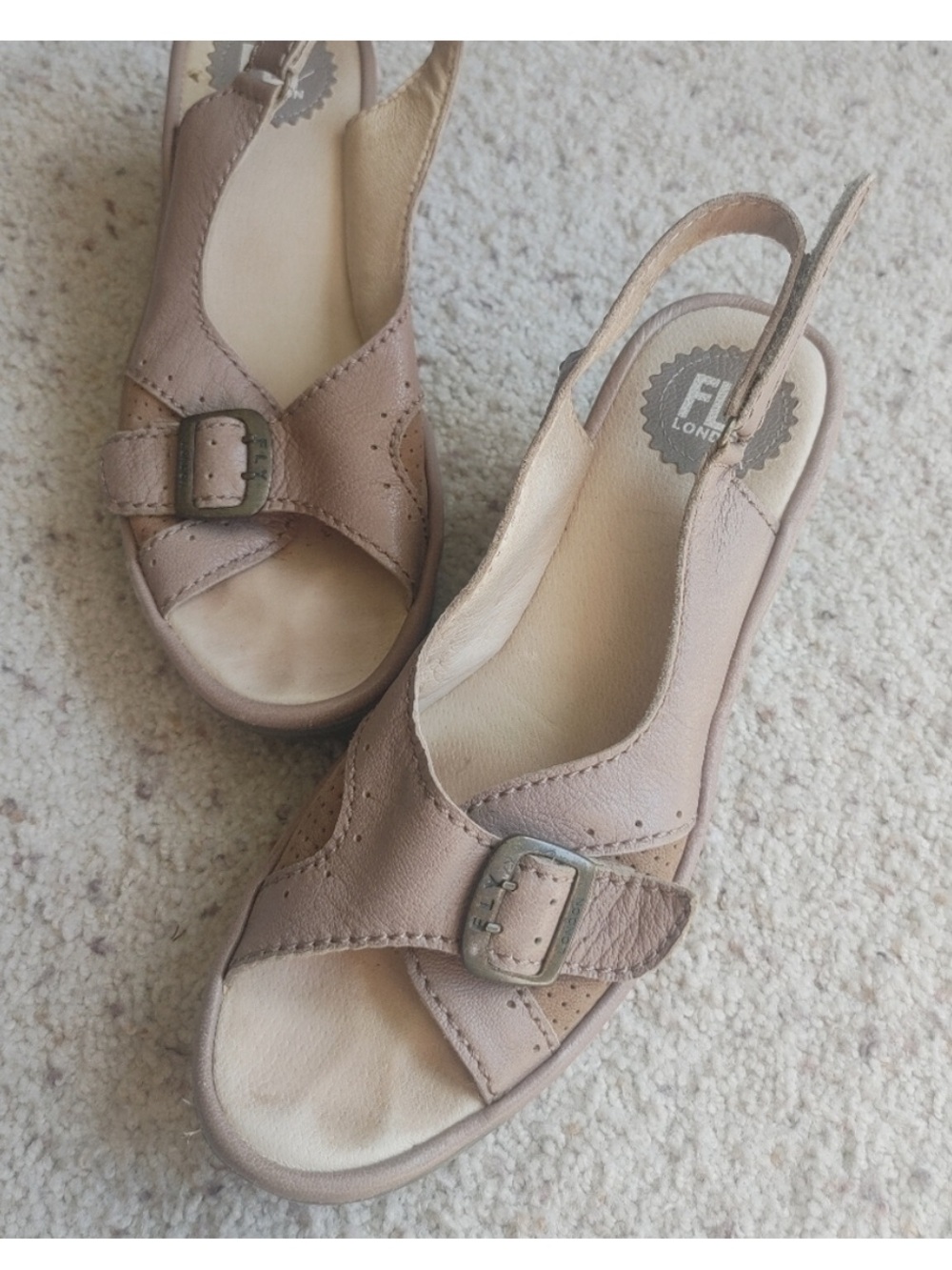 FLY London Yaga Open Toe Slingback Leather Wedge Sandals, Size 39